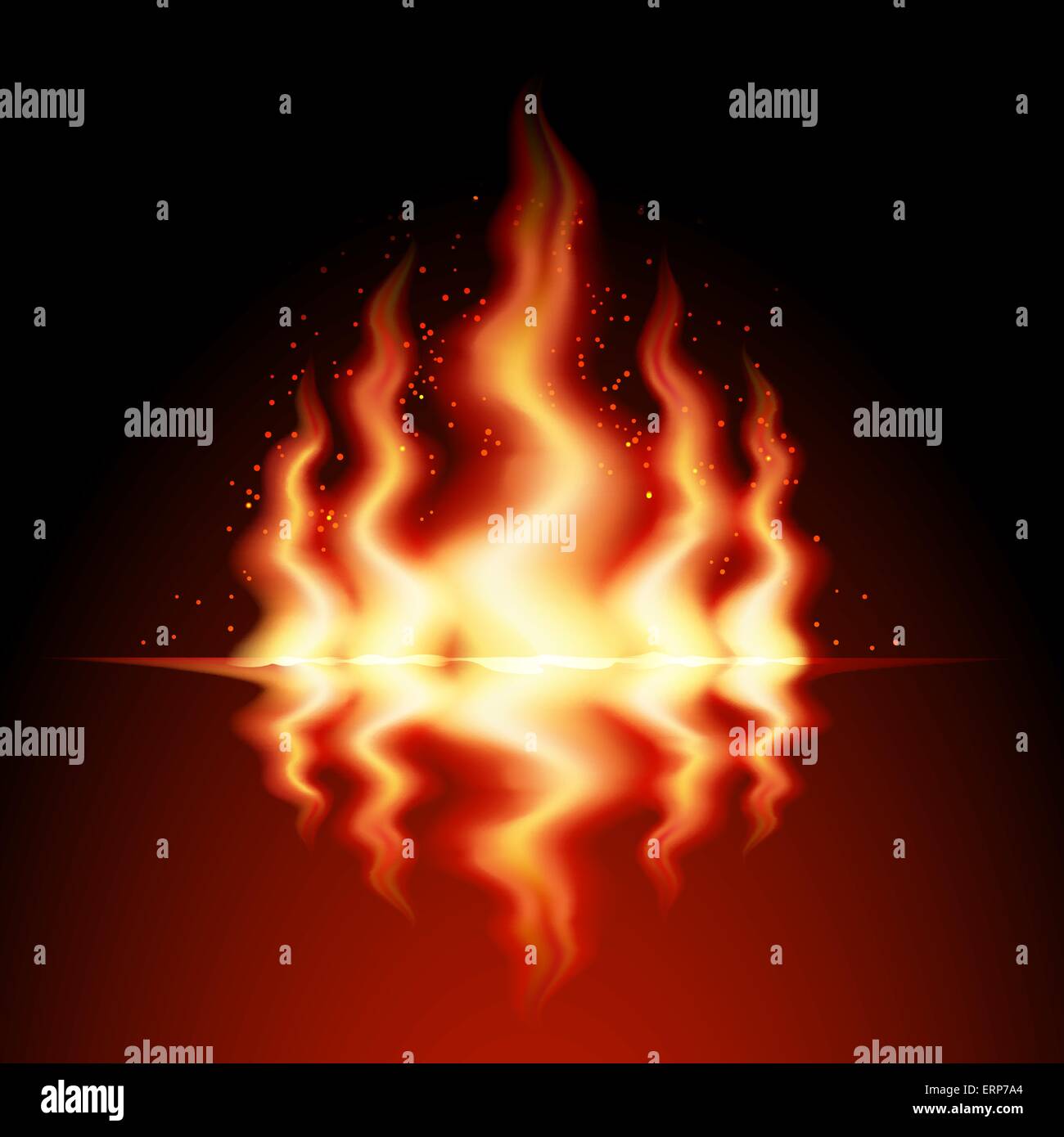Burning fire flame with reflection on black background Stock Vector ...