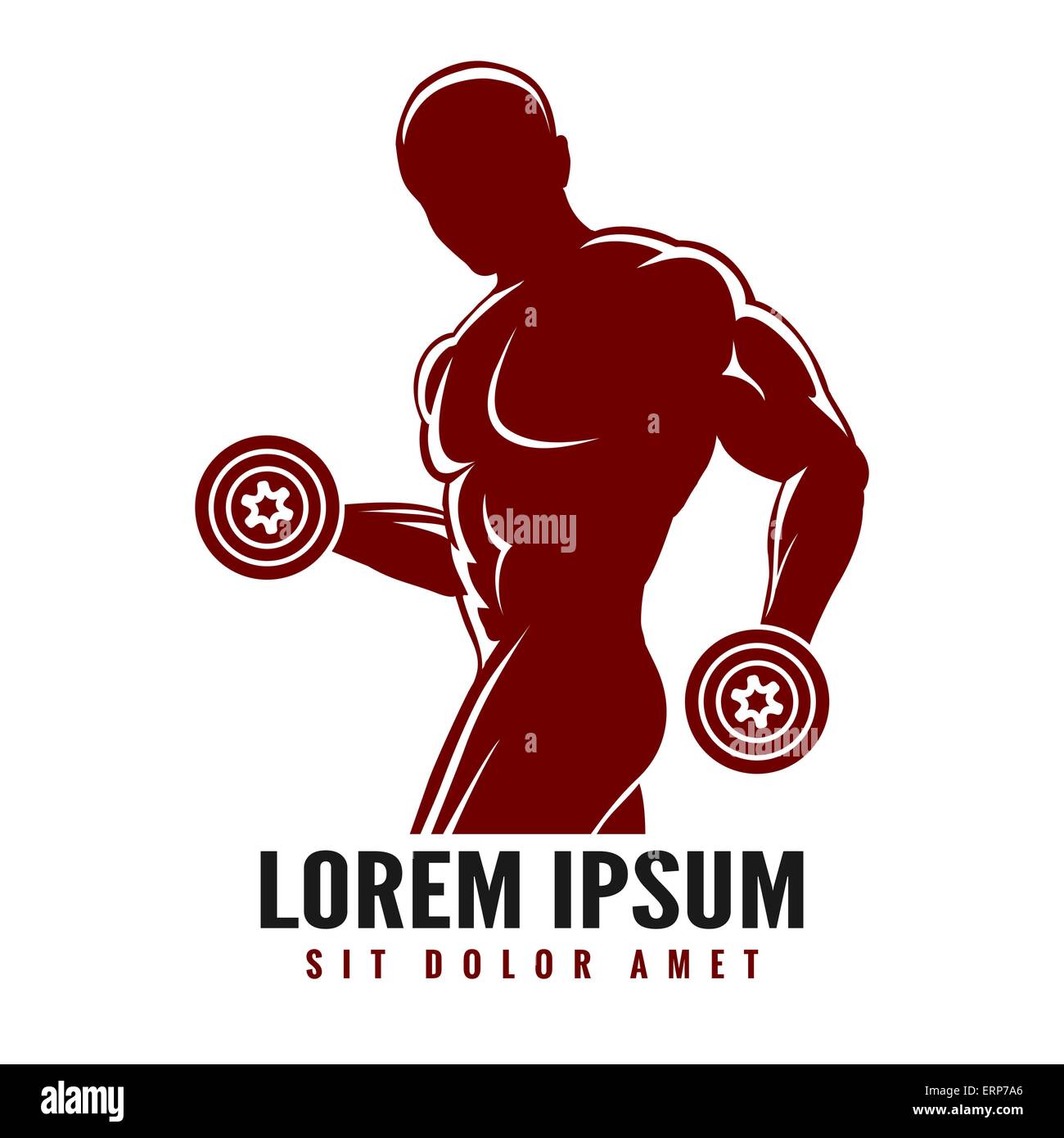 Fitness Or Gym Logo With Muscled Man Silhouette Man Holds