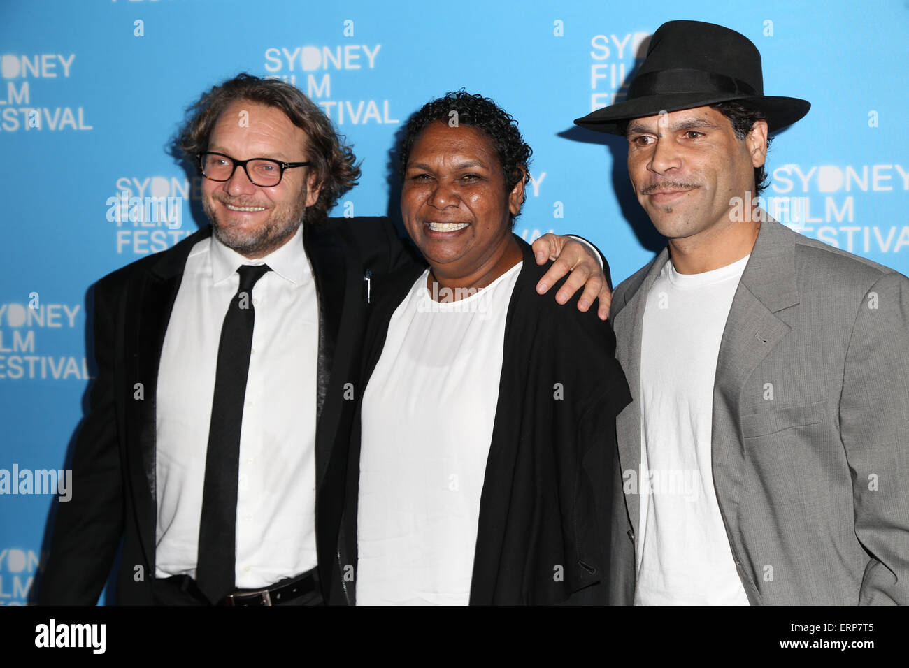 Sydney, Australia. 6 June 2015. Pictured: Director Jeremy Sims and actress Ningali Lawford. VIPs arrived on the red carpet for the Sydney Film Festival World Premiere of Last Cab to Darwin at the State Theatre, 49 Market Street, Sydney. Credit: Richard Milnes/Alamy Live News Stock Photo