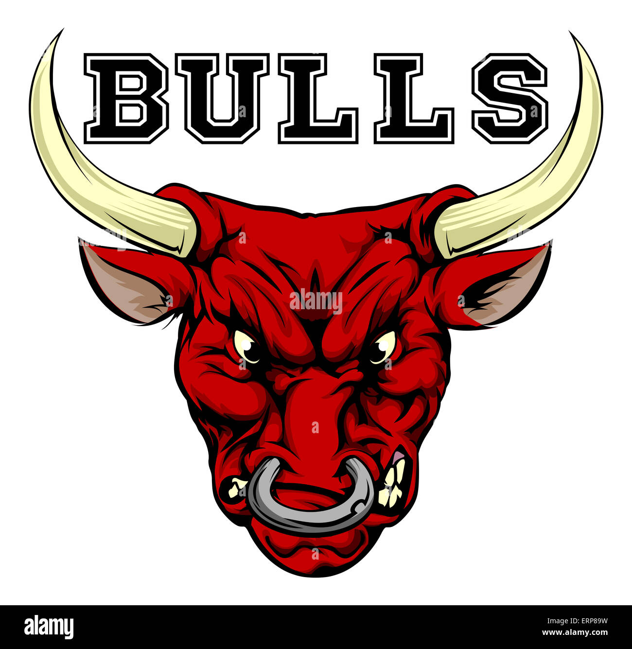 An illustration of a bull sports mascot head with the word bulls Stock Photo