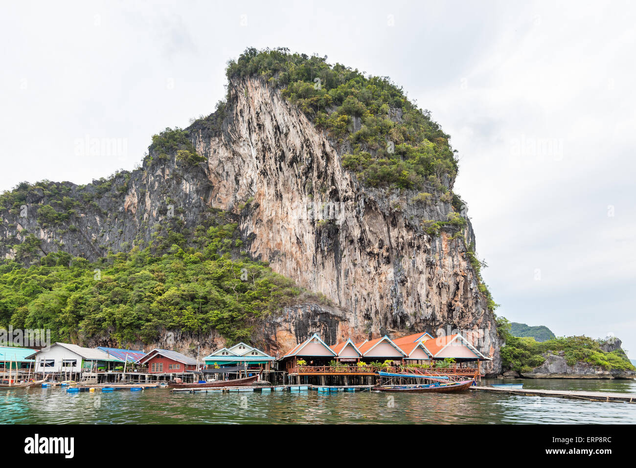 Landscape Koh Panyee or Punyi island home is floating over the sea during a boat tour at the Ao Phang Nga Bay National Park Stock Photo