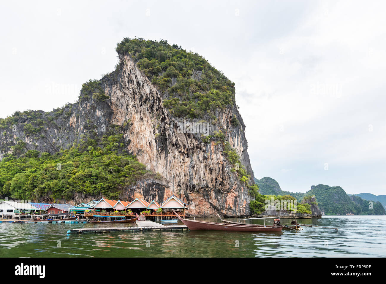 Landscape Koh Panyee or Punyi island home is floating over the sea during a boat tour at the Ao Phang Nga Bay National Park Stock Photo