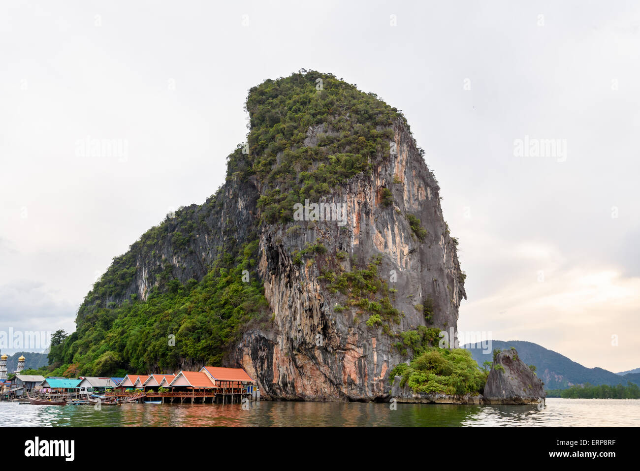 Landscape Koh Panyee or Punyi island home is floating over the sea during a boat tour at the Ao Phang Nga Bay National Park, Tha Stock Photo