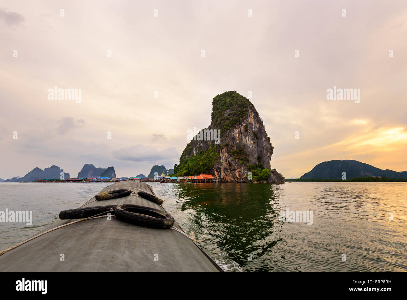 Beautiful landscapes of the sea in the sunset. During the trip from Koh Panyi or Koh Panyee island by boat in Ao Phang Nga Bay N Stock Photo