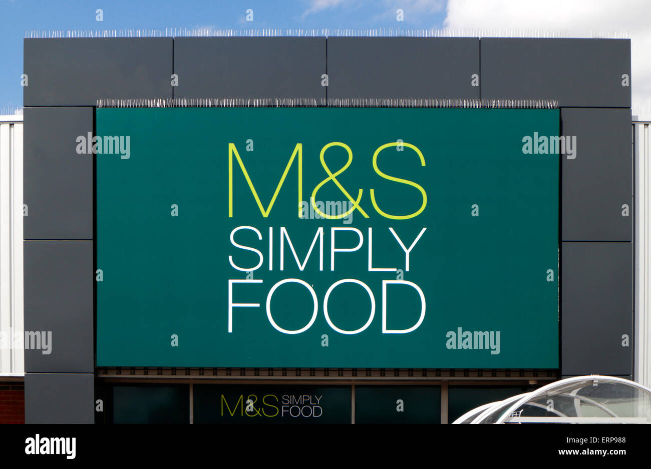 A view of M&S Simply Food logo at Sweet Briar Retail Park, Norwich, Norfolk, England, United Kingdom. Stock Photo
