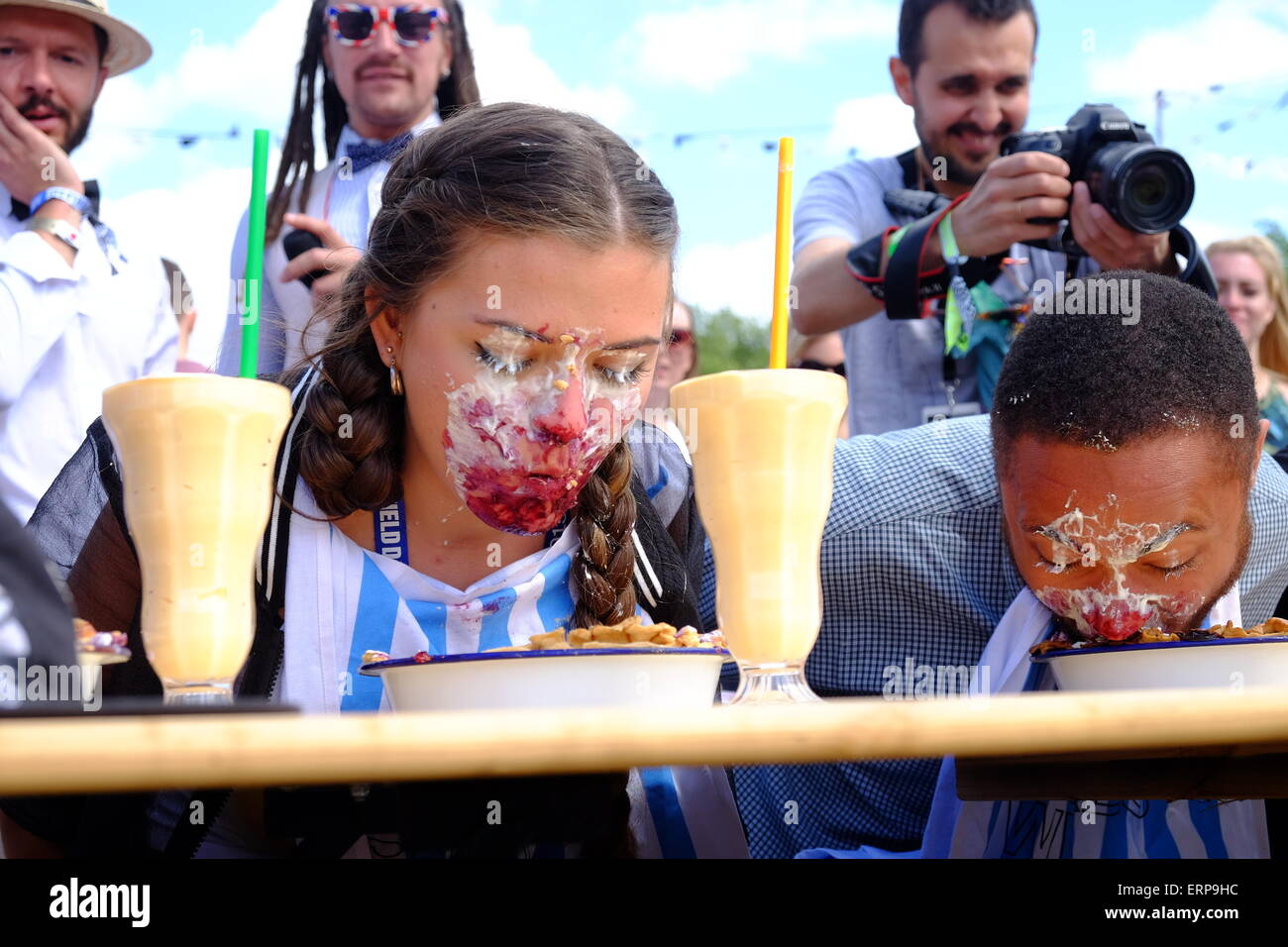London, UK. 06th June, 2015. Pie Eating Contest at Field day festival