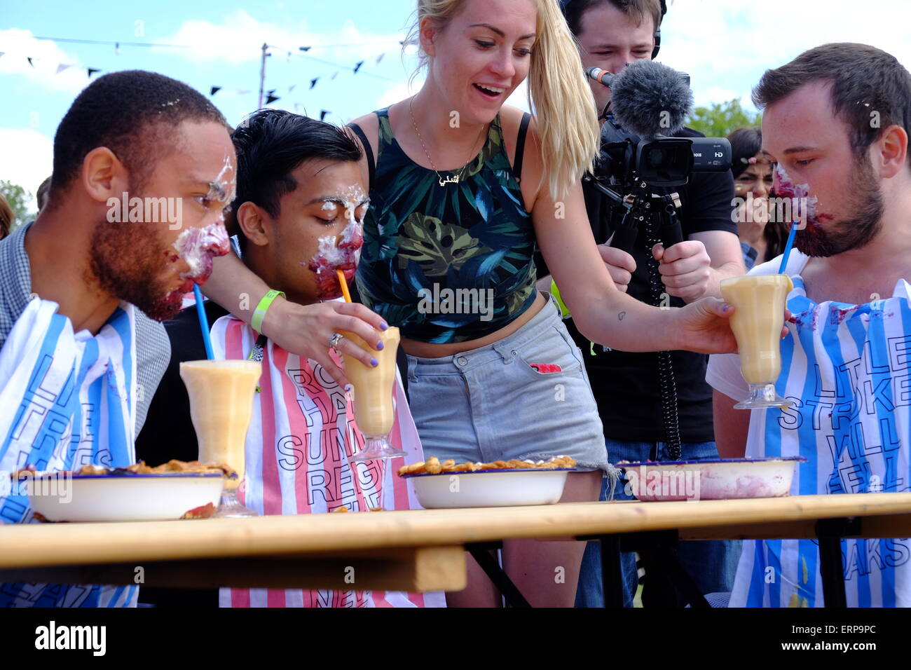 London, UK. 06th June, 2015. Pie Eating Contest at Field day festival