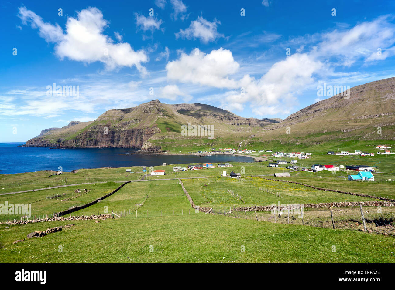 Faroe Islands, natural landscape : colorful bay on the island of Suduroy Stock Photo