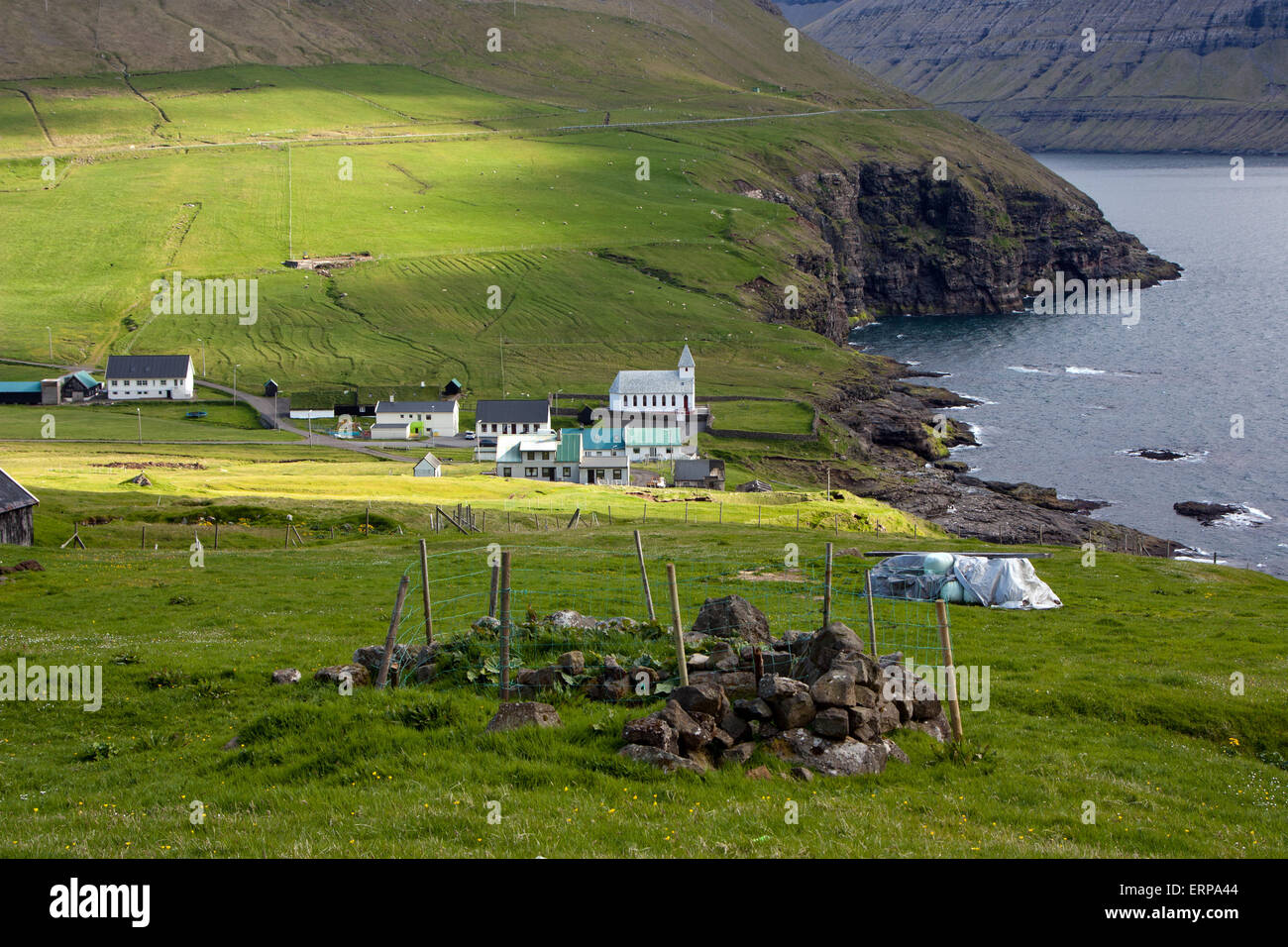 Faroe Islands, village of Vidareidi Stock Photo