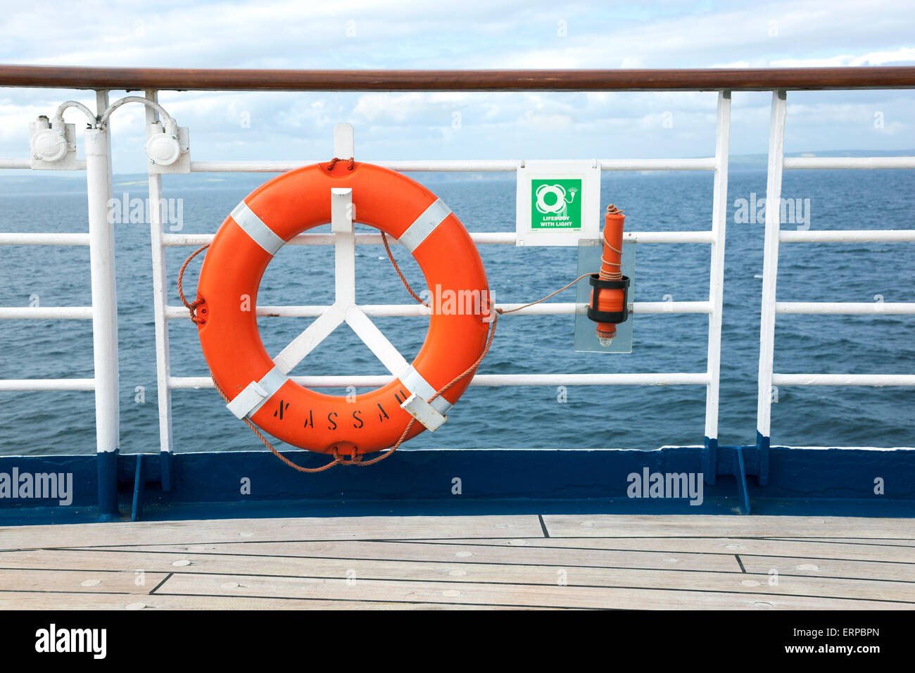 Lifebuoy onboard a cruise ship Stock Photo