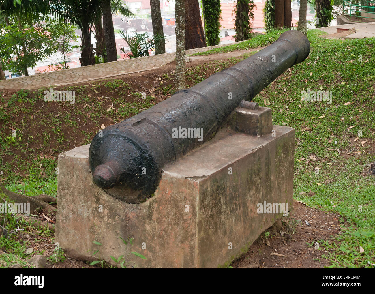 Cannon at Fort De Kock. Bukittinggi. Sumatra island. Indonesia. Fort de Kock is a former Dutch colonial fort. Fort de Kock is al Stock Photo