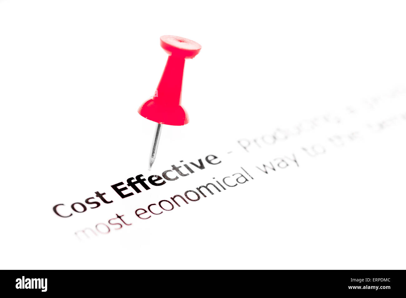 Words COST EFFECTIVE pinned on white paper with red pushpin, available