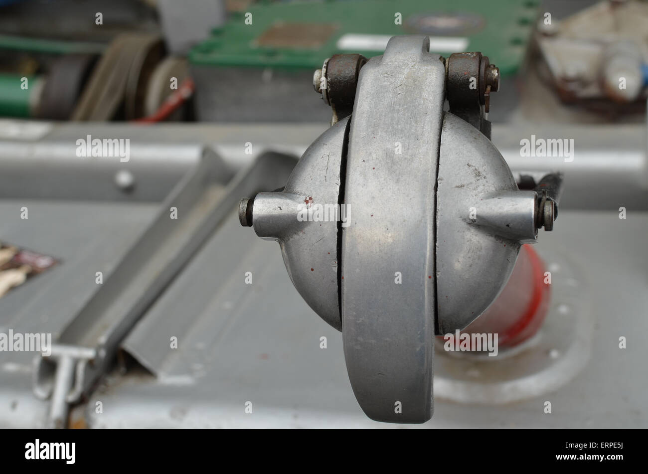 Close image of a vehicle fuel filler cap. Stock Photo