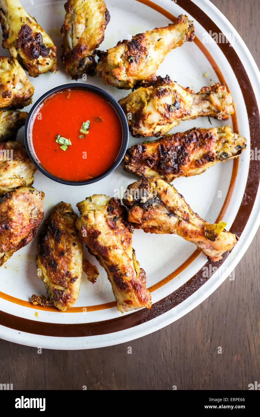 Appetizer plate with wood fired oven chicken wings Stock Photo Alamy