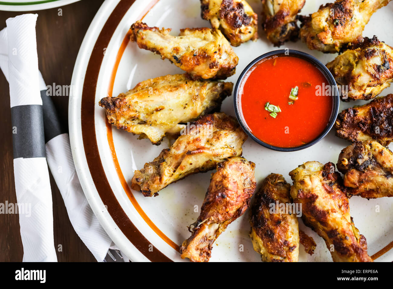 Appetizer plate with wood fired oven chicken wings Stock Photo Alamy
