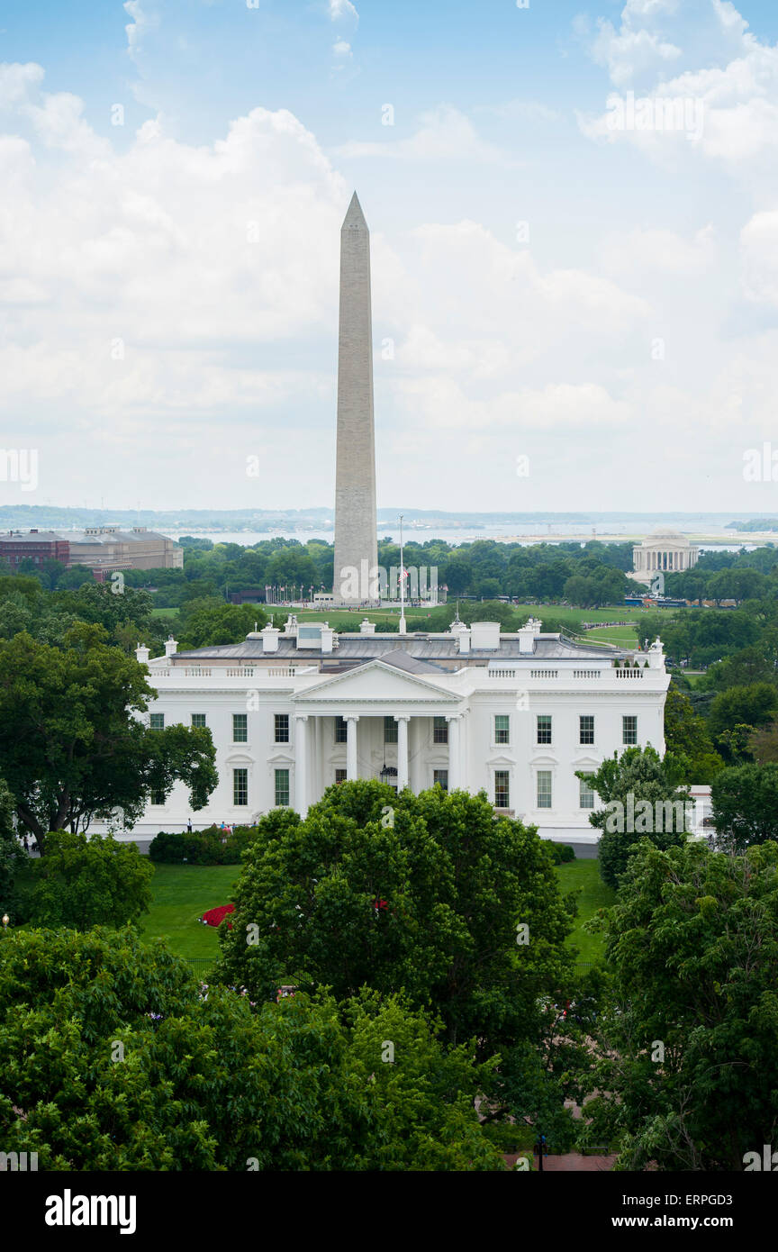 USA, Washington DC The White House home of the American president aerial view   Washington Monument and Jefferson Memorial Stock Photo