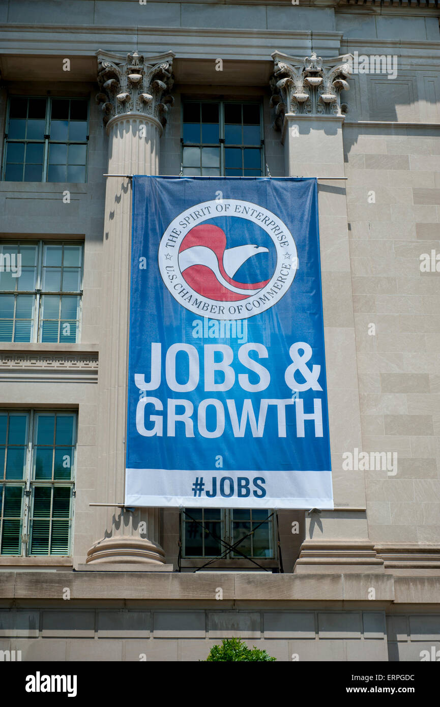 USA Banner sign for Jobs and Growth at the United States Chamber of Commerce Washington DC D.C. Stock Photo