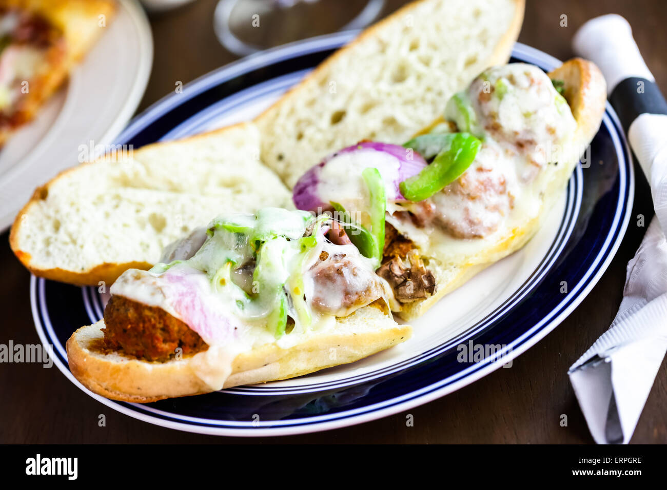 Meatball Splash Meatball sandwich with sauce on the plate in Italian restaurant Stock ...