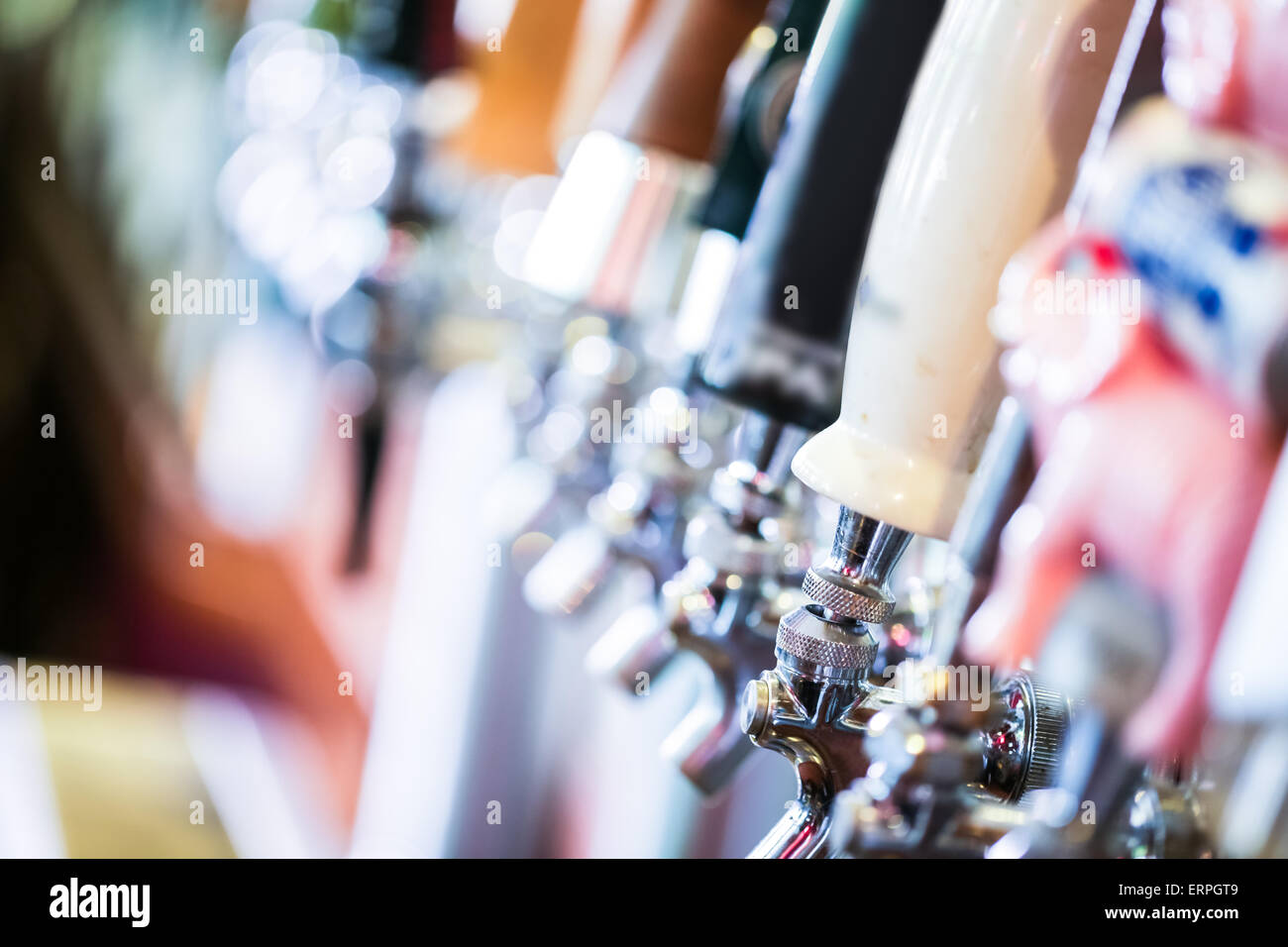 Close up of beer lines for draft beer in restaurant. Stock Photo