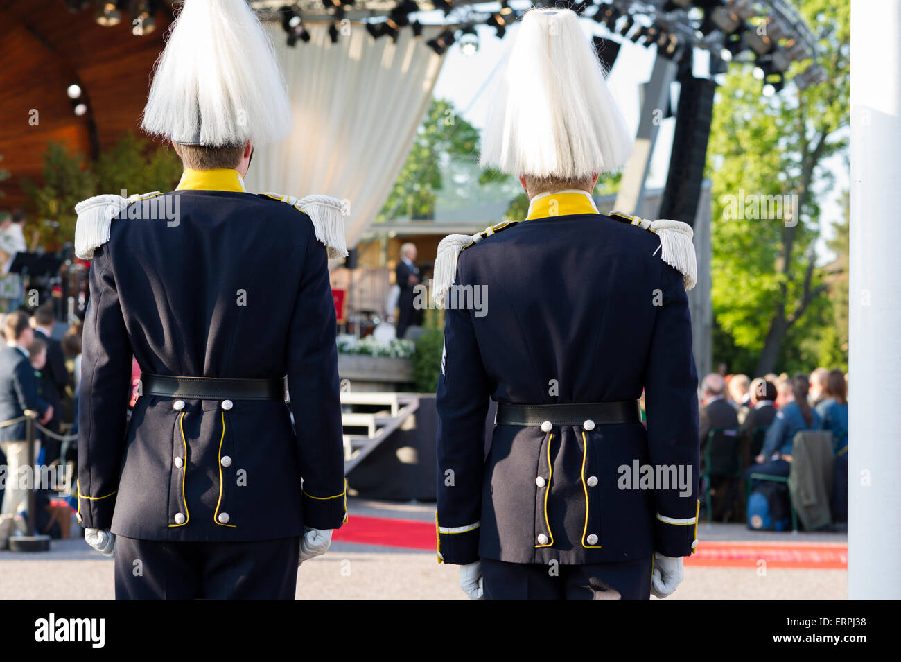 Stockholm, Sweden, 6th June, 2015. The National Day of Sweden. Festivities at Solliden stage, Stockholm, in the presence of the Royal Family.  The Kings speech on stage at Solliden. Credit: Barbro Bergfeldt Alamy Live News Stock Photo