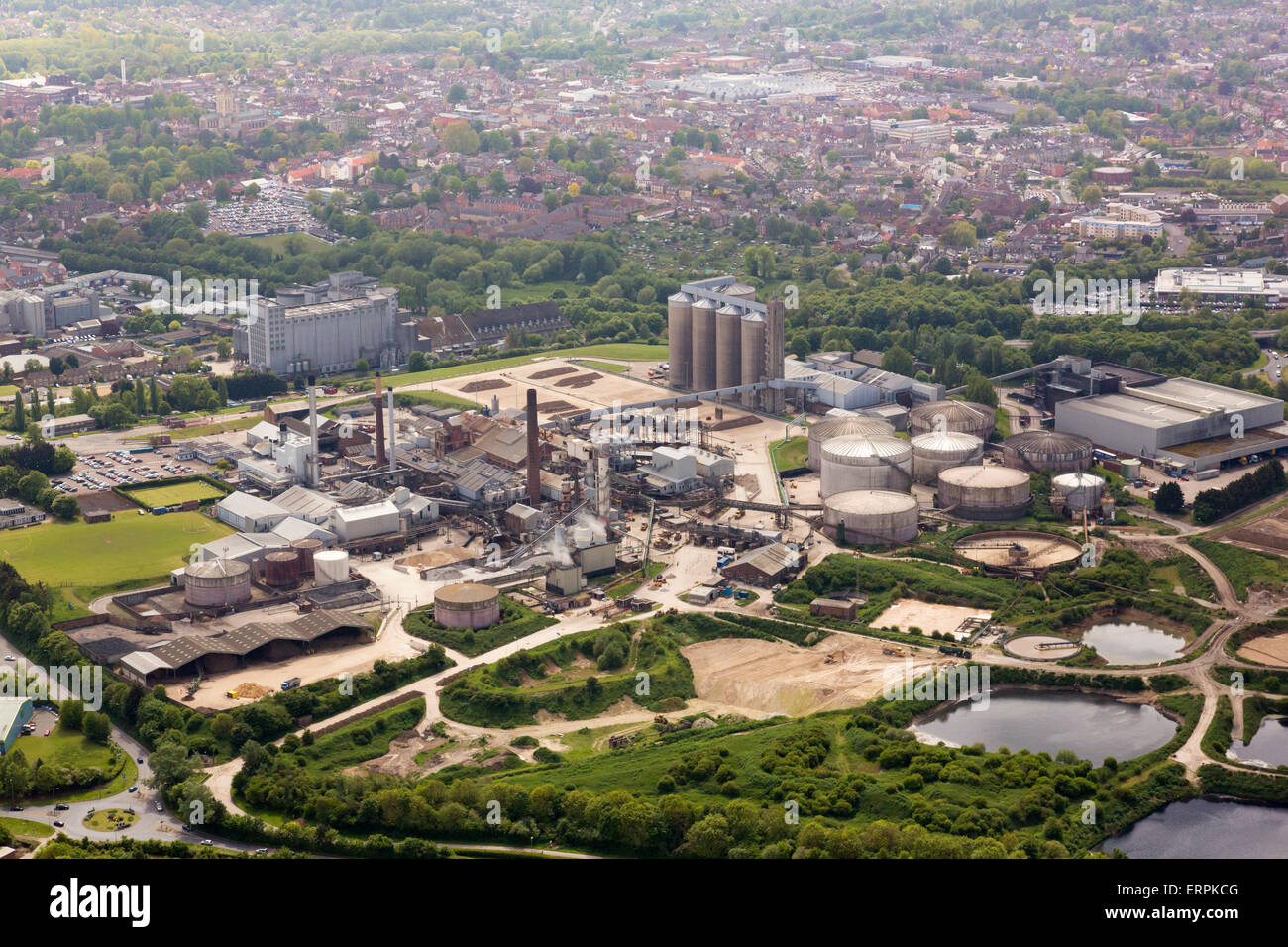 aerial photo of the British Sugar factory and beet processing at Bury St Edmunds, Suffolk, UK Stock Photo