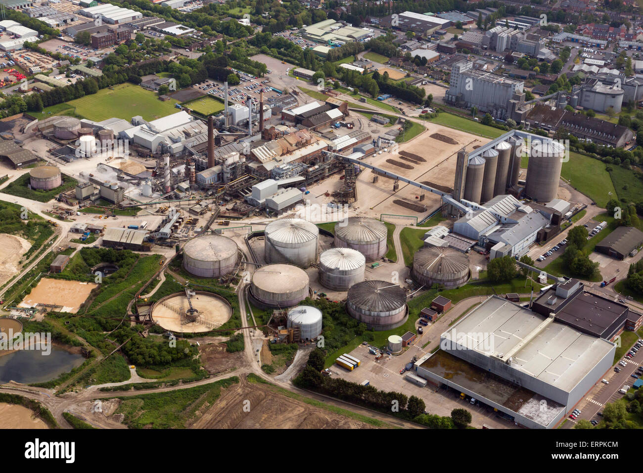 aerial photo of the British Sugar factory and beet processing at Bury St Edmunds, Suffolk, UK Stock Photo