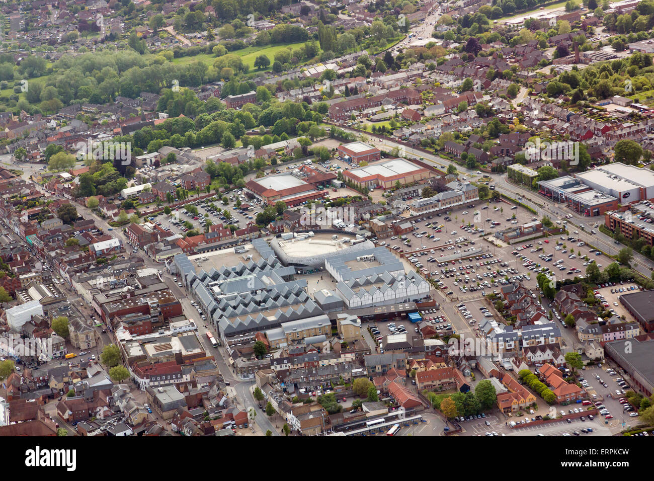 aerial photo view of Bury St Edmunds showing The Arc shopping centre Stock Photo