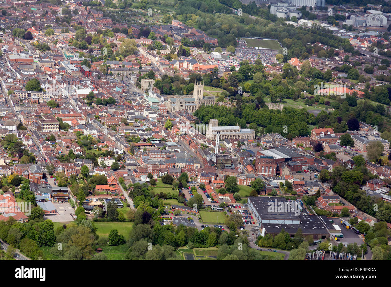 aerial photo view of Bury St Edmunds showing the town centre and Abbey Gardens Stock Photo