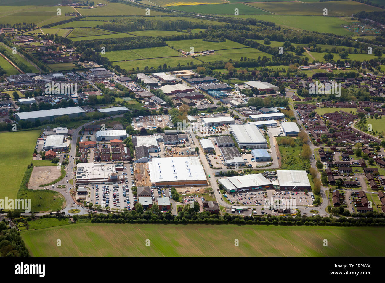 Aerial photo of the Newmarket Business Park and Studlands Park Industrial Estate Stock Photo