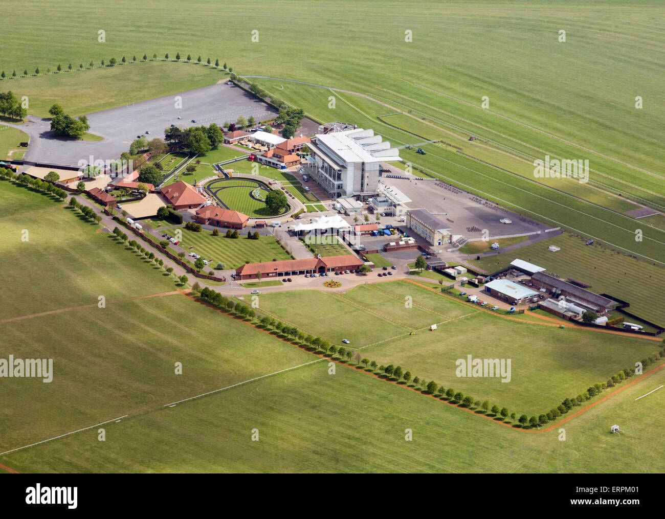 The Rowley Mile Racecourse and Millennium Grandstand in Newmarket, UK Stock Photo