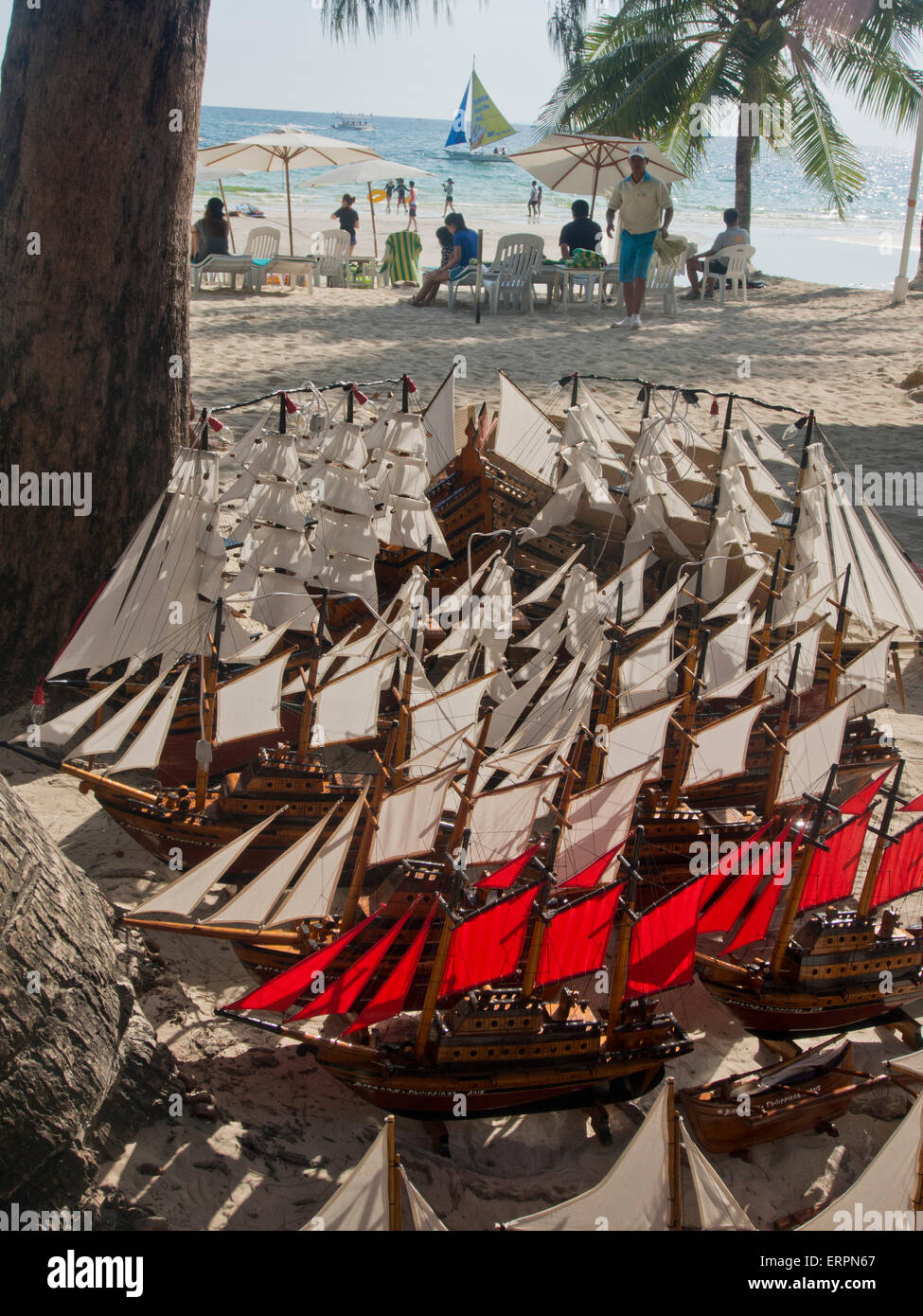 Model ships for sale to tourists on the beach in Boracay, Philippines