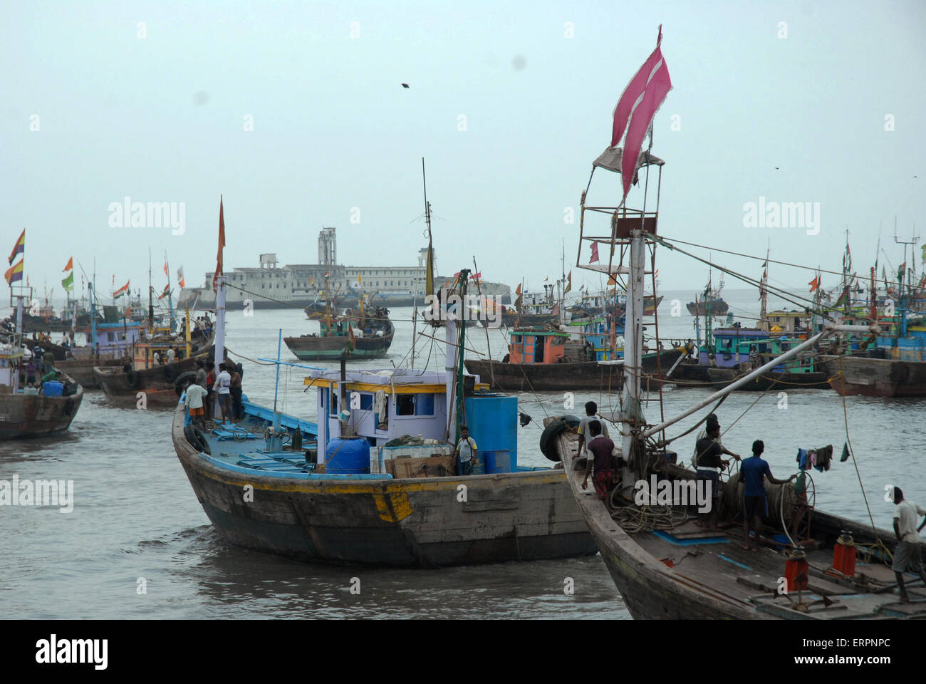 Fishing boats anchored at Sassoon Docks fish market, Mumbai