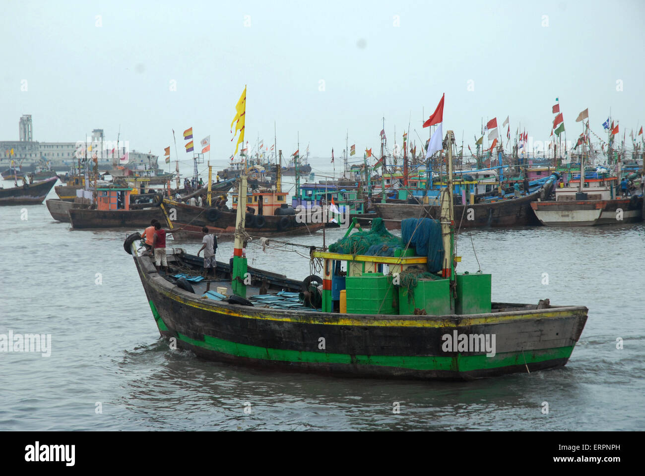 Fishing boats anchored at Sassoon Docks fish market, Mumbai