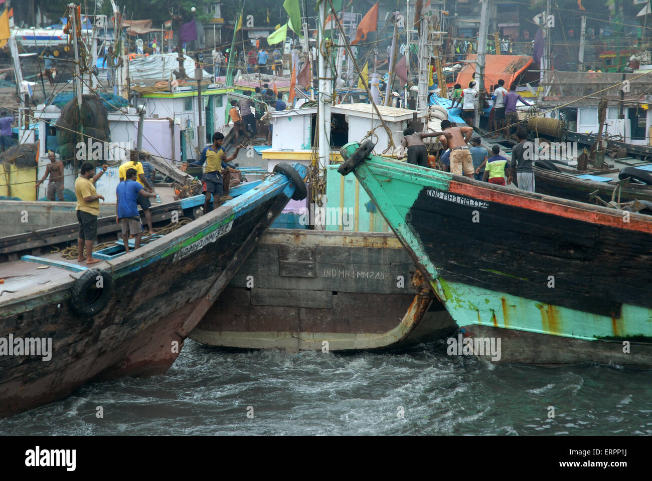 Fishing boats anchored at Sassoon Docks fish market, Mumbai