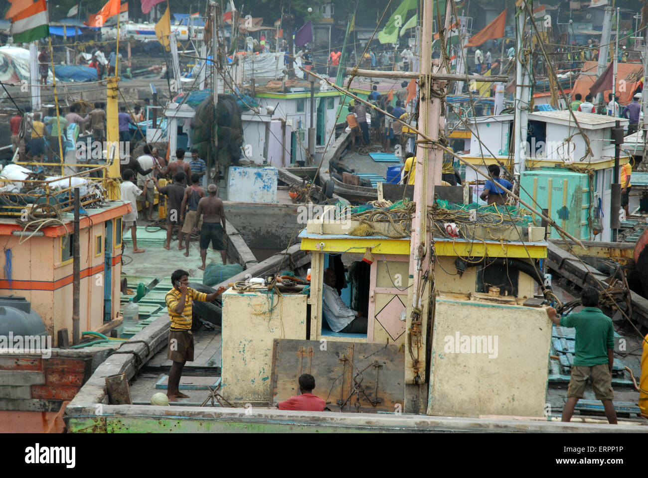 Fishing boats anchored at Sassoon Docks fish market, Mumbai