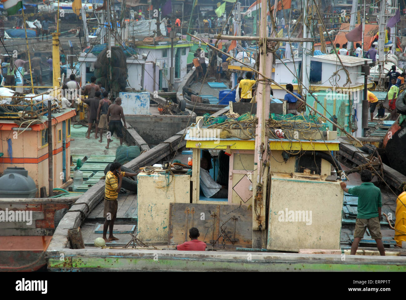 Fishing boats anchored at Sassoon Docks fish market, Mumbai