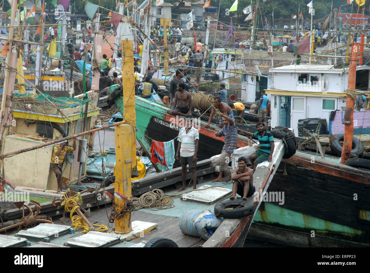 Fishing boats anchored at Sassoon Docks fish market, Mumbai