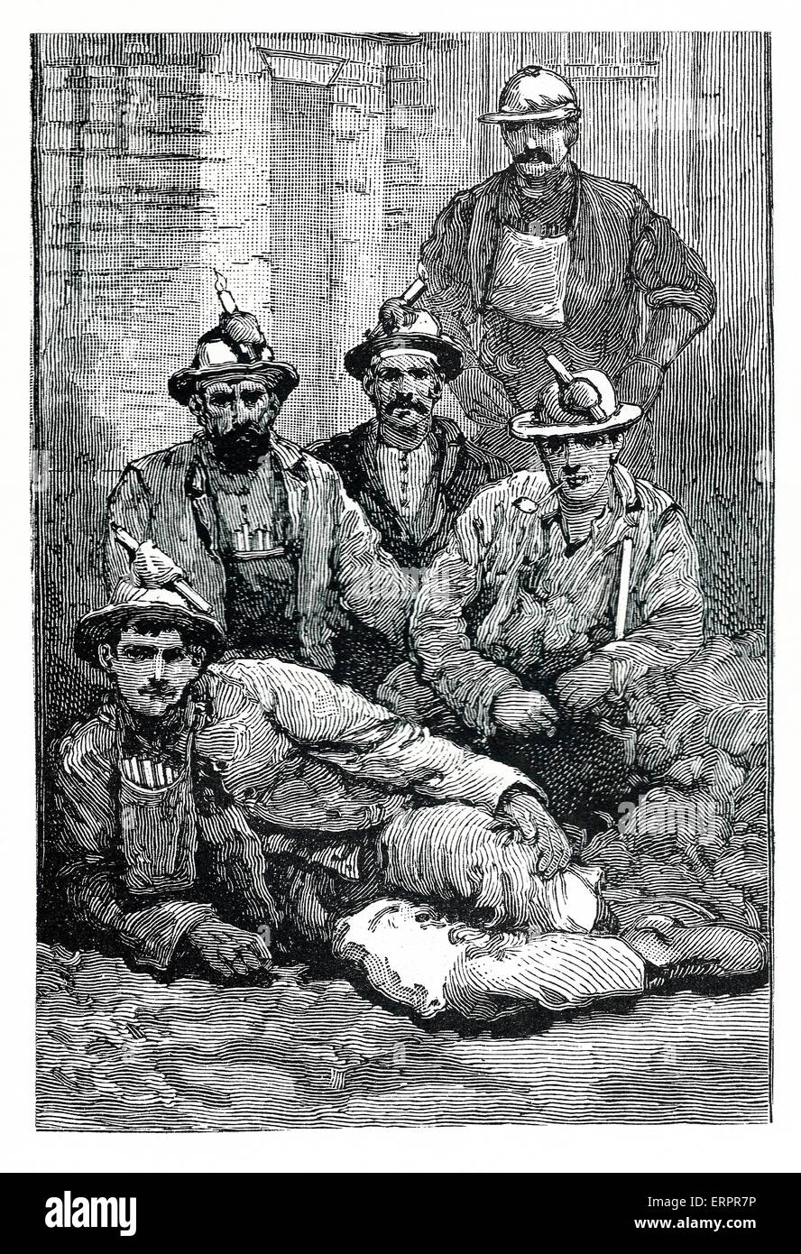 Portrait of miners, historic illustration. Stock Photo