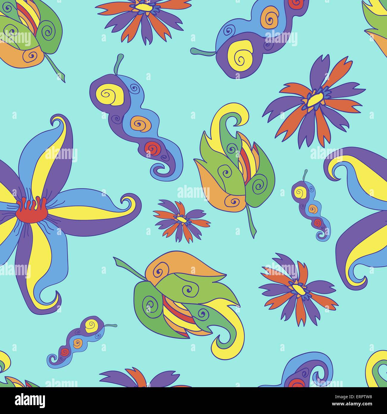 Seamless floral pattern on blue background - Vector Illustration Stock ...