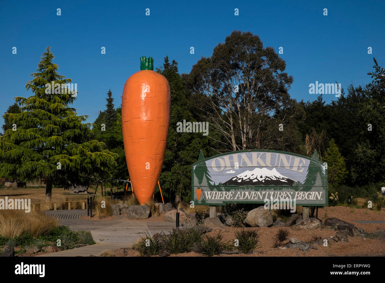 Giant carrott welcomes visitors to the town of Ohakune in New zealand. Stock Photo