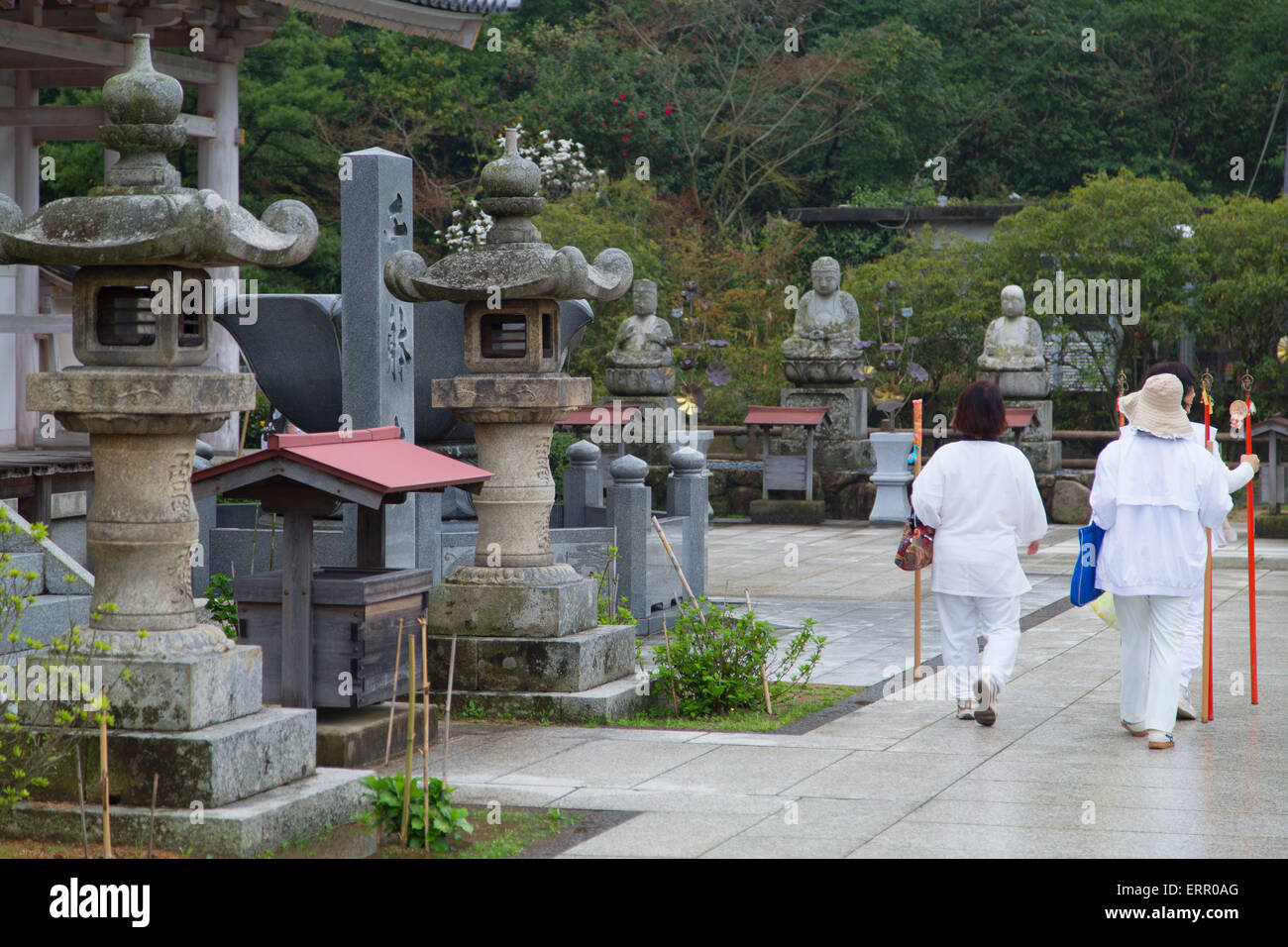 Pilgrims at Yashima-ji, Takamatsu, Shikoku, Japan Stock Photo