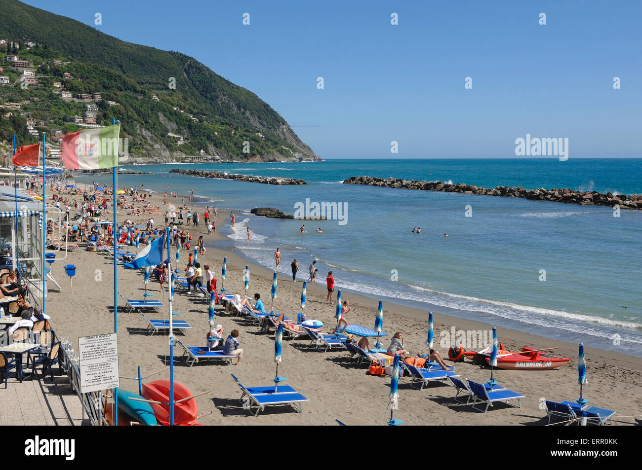 people at the beach of Moneglia, Liguria Stock Photo