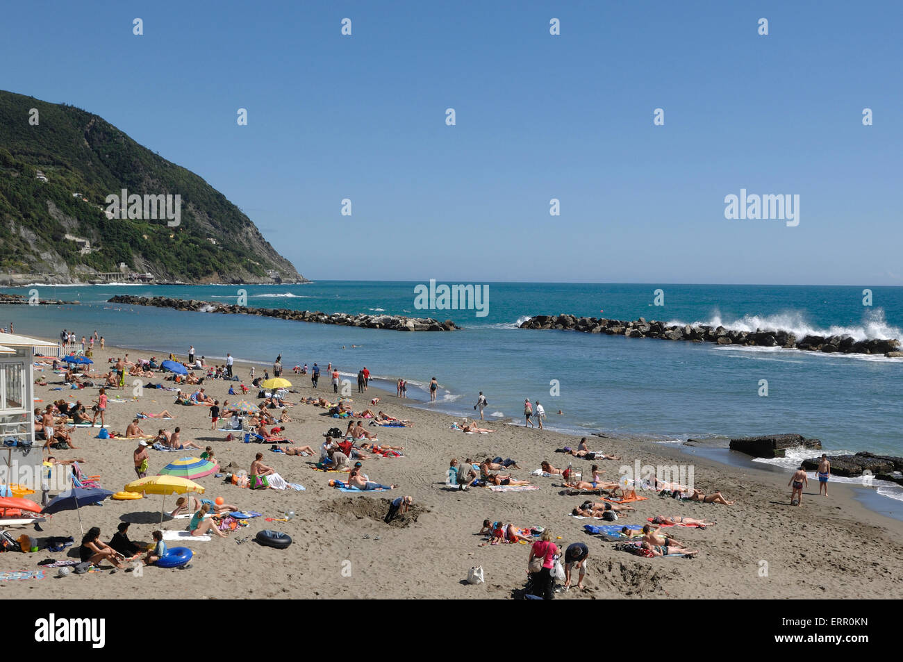 Seaview on the beach of Moneglia, Liguria Stock Photo