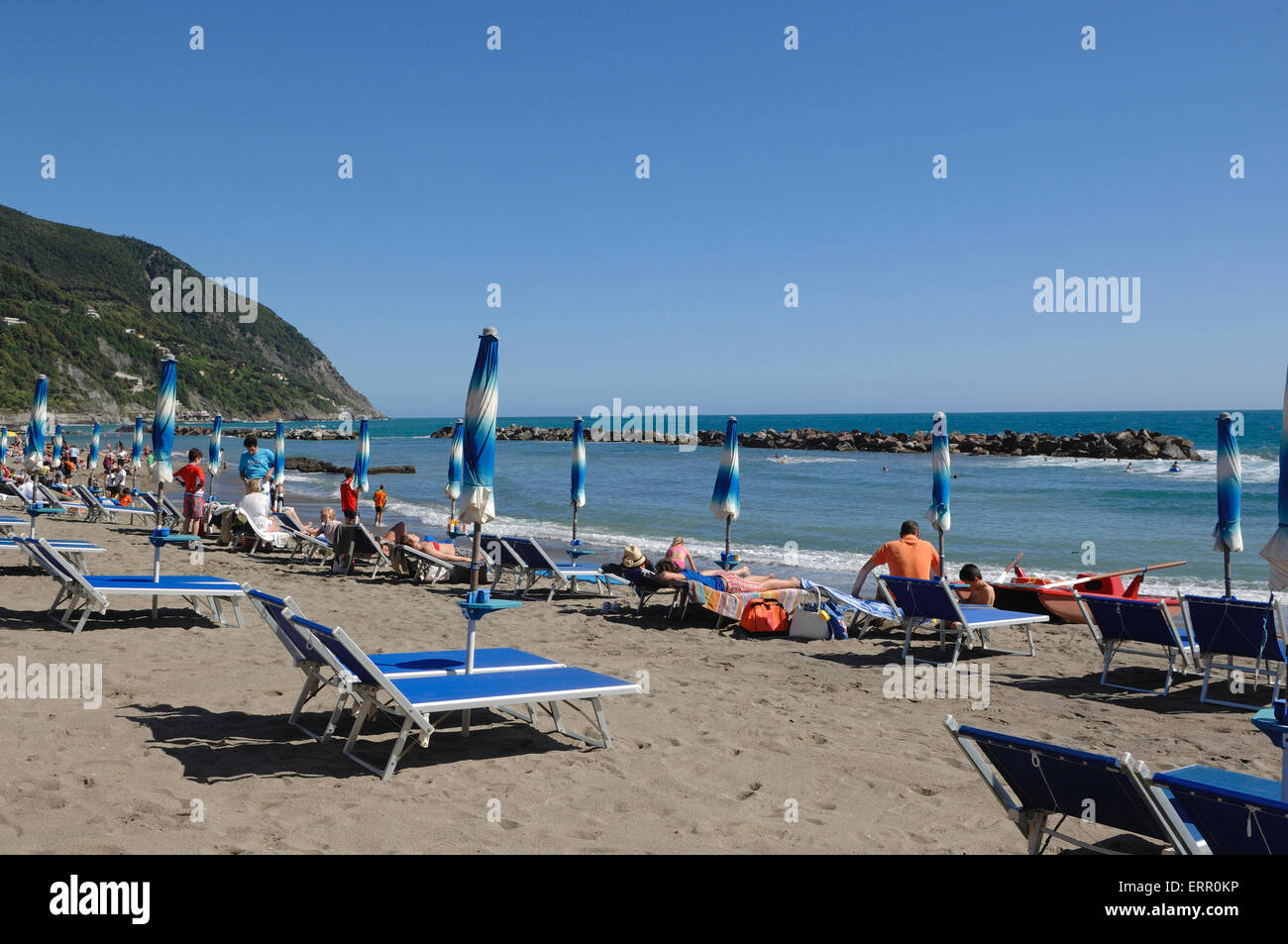 the people at the beach of Moneglia, Liguria Stock Photo
