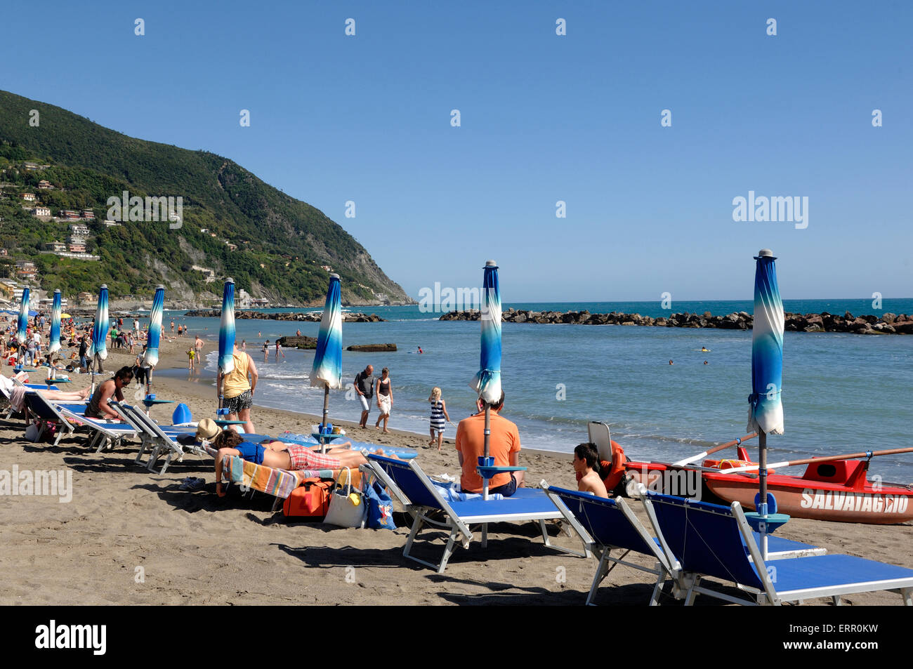 People at the beach of Moneglia, Liguria Stock Photo