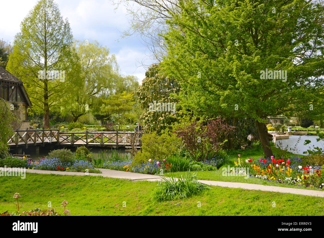 Bibury, Gloucestershire, England, looking across the trout farm Stock