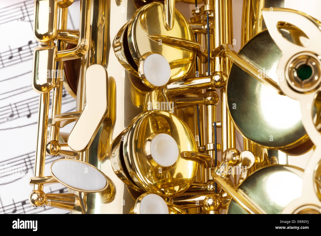Close-up detailed view of alto saxophone keys Stock Photo