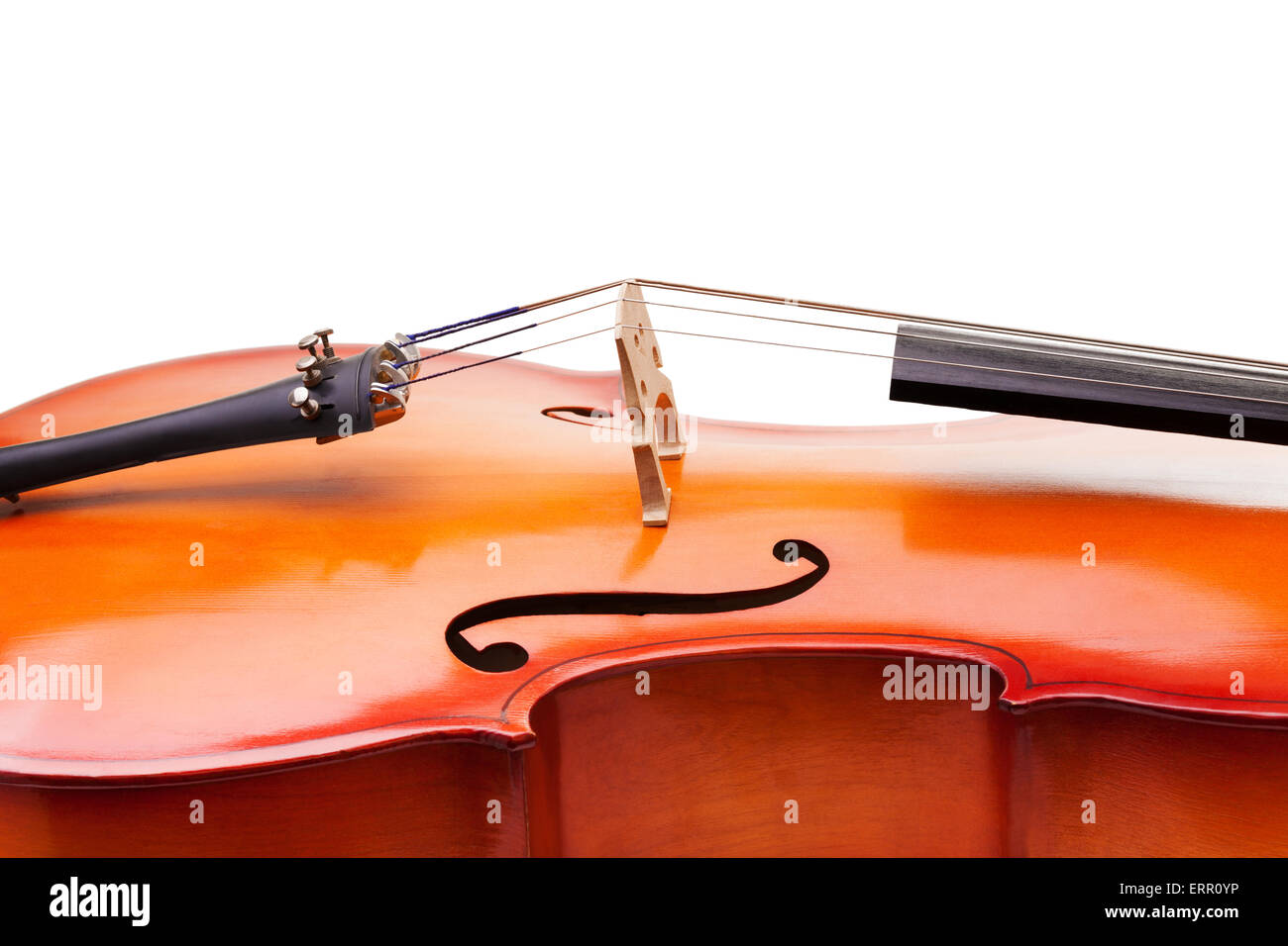 Close-up of cello fragment with bridge and F-holes Stock Photo