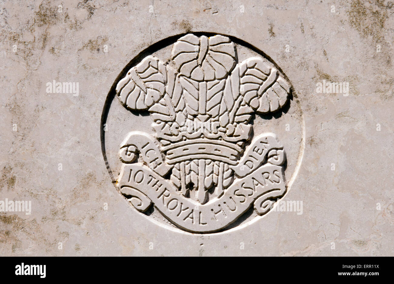 10th Royal Hussars badge on a war grave Stock Photo