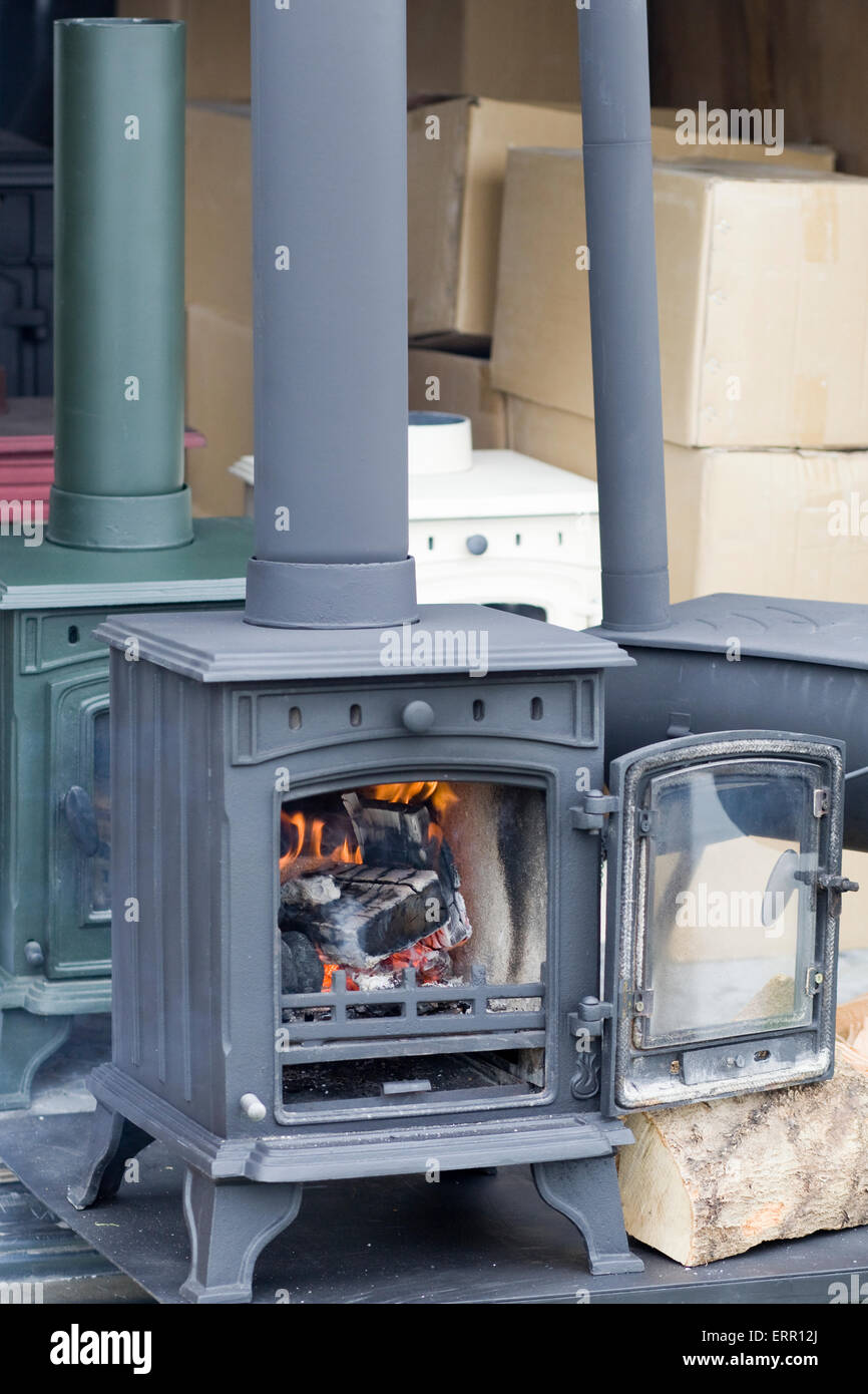 wood burning canal boat cast iron stoves Stock Photo